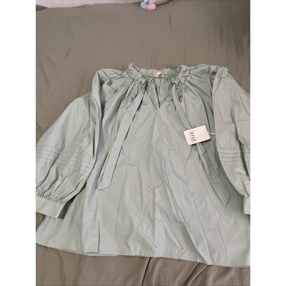 a.n.a Tops - a.n.a Women's Green Smocked Ruffle Neck Blouse, Size XL